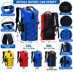 Sac à dos étanche personnalisé OEM 35L 50L avec fermeture roll-top, bretelles rembourrées, poche avant élastique et poche pour bouteille, idéal pour <span class=keywords><strong>la</strong></span> randonnée, le camping et les sports nautiques - Product Image 4