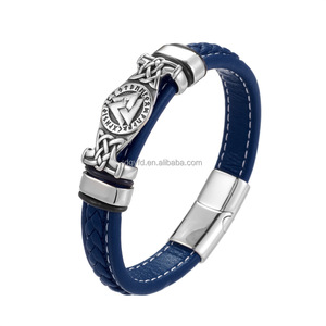 Pulsera de Cuero Trenzado para <span class=keywords><strong>Hombre</strong></span> con Dije de Acero Inoxidable con Nudo Celta Vikingo Personalizado, Joyería Nórdica Multicolor - Product Image 6