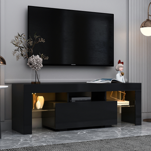 Mueble de TV Moderno Grande con Luz LED, Material de Vidrio y MDF, Almacenamiento y Características Ajustables para Sala de Estar, Muebles para el Hogar - Product Image 3