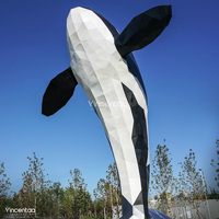 Sculpture d'Orca Géante Vincentaa, Statue de Baleine Tueuse Noire et Blanche, Art Public Extérieur pour Parc et Aménagement Paysager