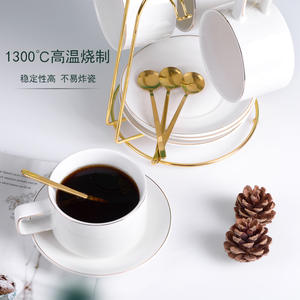 ชุดกาแฟเซรามิกสไตล์นอร์ดิกเคลือบทอง พร้อมจานรองและช้อน ชุบทอง เหมาะสำหรับใช้ในบ้าน สำนักงาน หรือเป็นของขวัญ ดีไซน์สีพื้น - Product Image 2