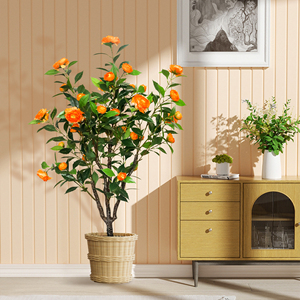 Vente en gros d'arbres à fleurs artificielles en plastique de haute qualité Orange <span class=keywords><strong>Camelia</strong></span> pour la décoration intérieure et extérieure de la maison et du jardin - Product Image 3