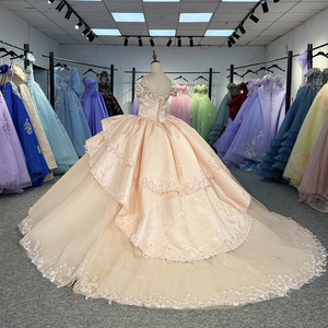 Dy5959 Puffy Ball Gown Chiffon Appliqued Sweetheart Neckline off Shoulder <b>Ankle</b>-Length Quinceanera Graduation Dresses for - Product Image 3