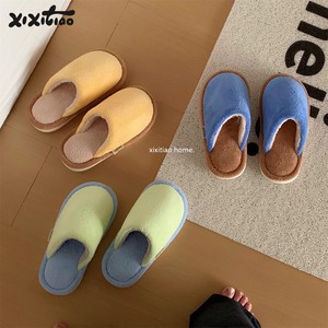 XIXIXITIAO pantoufles en peluche à blocs de couleurs pour femmes hommes <span class=keywords><strong>chaussures</strong></span> de maison d'hiver antidérapantes douces floues chaudes et confortables toboggans d'intérieur unisexes - Product Image 4