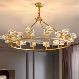 โคมไฟระย้าสไตล์โพสต์โมเดิร์นทองแดงแท้สำหรับห้องนั่งเล่น โคมไฟคริสตัลทรงสี่เหลี่ยมหรูหราสไตล์นอร์ดิก ใช้พลังงานไฟฟ้ากระแสสลับ - Product Image 3