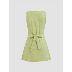 Robe Courte Décontractée sans Manches à Col en V et Boutons, Motif Écossais Rétro Respirant, pour Femme, Printemps-Été, Service OEM Quotidien - Product Image 4