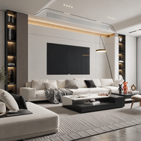 Meuble mural TV incurvé de luxe, écologique et durable, avec rangement personnalisé, console TV flottante et étagères d'affichage à coins arrondis