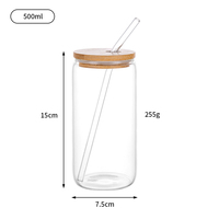 Gobelet personnalisé en verre borosilicate de 500 ml, style canette de soda, design bocal Mason, avec couvercle et paille