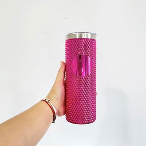 Gobelet isotherme en acier inoxydable de 23 oz, fin et droit, entièrement orné de strass, personnalisable avec logo, avec couvercle et paille, vente en gros - Product Image 2