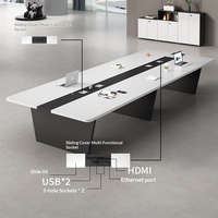HYZ-264X Ensemble Table et Chaises de Conférence en Bambou Moderne, Capacité 12 Personnes, Lifting Sans Fil, Luxe Léger, Bureau Haut de Gamme
