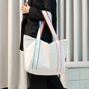 Bolsa de Lona Personalizada con Detalle de <span class=keywords><strong>Ric</strong></span> Rac Colorido, Bolsa de Playa Grande para Damas de Honor con Bolsillo Exterior y Cierre de Cremallera - Product Image 5