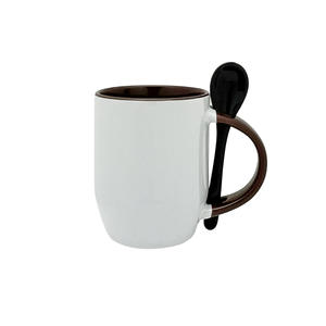 Taza de cerámica para sublimación con cuchara, 11 oz, taza en blanco para transferencia de calor, para regalo, diseño de color sólido - Product Image 1