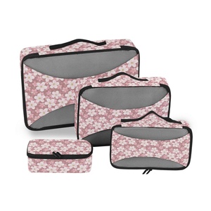 Ensemble de 4 cubes de compression pliables en polyester à fermeture éclair, motif floral hawaïen Hau, design personnalisé, pour le voyage - Product Image 1