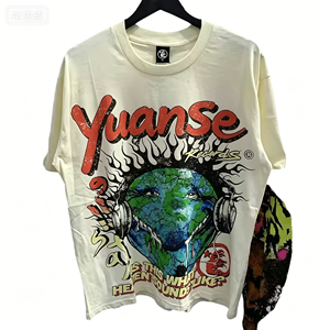 T-shirt décontracté à manches courtes pour homme et femme, 100% coton, 260 grammes, style streetwear, vintage, étoile de l'enfer - Product Image 1
