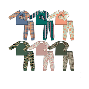 Ensemble <span class=keywords><strong>sweat</strong></span>-shirt et pantalon pour garçons sur le thème d'<span class=keywords><strong>Halloween</strong></span>, avec imprimés camouflage et à carreaux, ensemble décontracté d'automne en prévente - Product Image 1