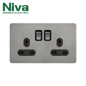 Interrupteurs muraux de luxe en acier inoxydable série NV2 Double prise UK Type 146 pour hôtel ou maison - Product Image 2