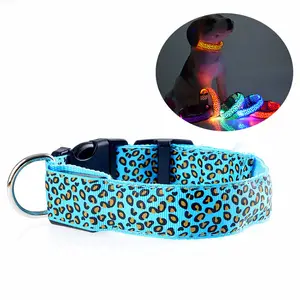 Fashion Leopard LED Dog Collar Flashing In Dark Nylon 3 Mode Lighting Safety LED Pet Collar 2.5cm Wide Luminous Pet Products