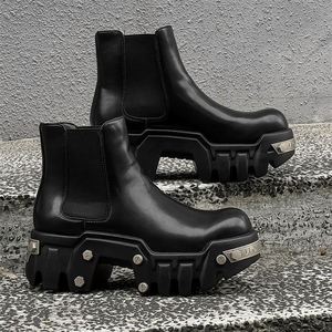 Bottes de sport montantes imperméables de luxe pour hommes, en cuir véritable, à semelle épaisse, style moto, chaussures en cuir véritable pour hommes - Product Image 1