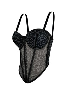 Sexy Leopard Spot <strong>Pattern</strong> Splice Bralette Strap High-End Sense Inner Mesh Lace See-through Outerwear Fishbone <strong>Corset</strong> <strong>Top</strong> - Product Image 3