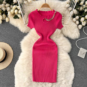 A406076女式性感针织罗纹紧身长裙圆领无袖修身长裙 - Product Image 6