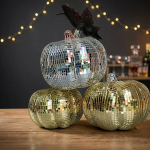 Ornement Citrouille en Verre Miroir Fait Main Design Moderne pour Décoration d'Halloween - Forme Ronde Écologique - Product Image 3