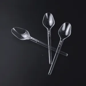 Wholesale PS Disposable Plastic Black White Mini Tea Spoon Small Disposable