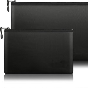 Black Fireproof <b>Document</b> <b>Bag</b> A4 B4 A5 Flame Retardant File Pouch Waterproof Zipper Storage <b>Bag</b> - Product Image 4