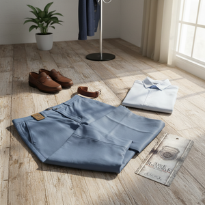 Pantalones Chinos Holgados de Lona para Hombre Exve Blue Haki con Cierre de Cremallera y Diseño Sólido Ecológico - Product Image 3