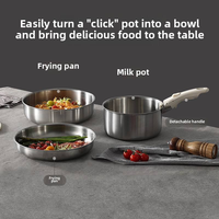 Ensemble de batterie de cuisine empilable et peu encombrant en acier inoxydable SUS304 avec poignée amovible, marmite de cuisson, fabrication OEM