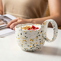Tasse à café en céramique grande capacité à motif de peinture à l'encre, avec anse, unique, bol à céréales en céramique avec anse