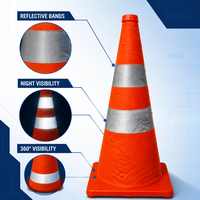 Cône de signalisation pliable en tissu Oxford PP avec bandes réfléchissantes pour la sécurité routière en extérieur