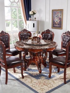 Tavolo da Pranzo Rotondo con Sedie <span class=keywords><strong>in</strong></span> Stile Americano, Legno Massello e Piano <span class=keywords><strong>in</strong></span> Marmo Naturale, Bestseller - Product Image 2