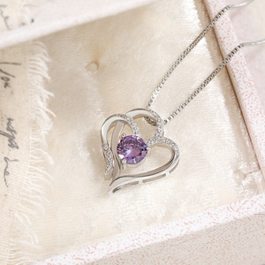 Nuevo collar con colgante de doble corazón para mujer, estilo europeo y americano, collar de alta gama con corazones de circonita de colores. - Product Image 3