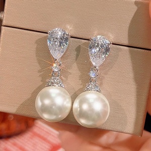 Refined Eco-friendly Copper 14mm Shell Pearl Zirconia Pendant <b>Earrings</b> <b>Set</b> Imitation Pearl Jewelry <b>Set</b> for Women - Product Image 4