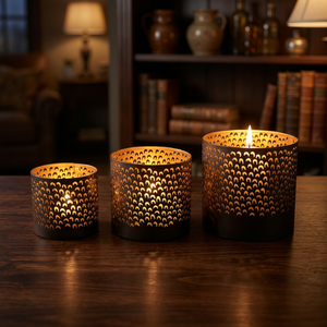 Iron <b>Candle</b> Holders Set Cylinder Die Cut Pattern Heat Resistant Home Decoration <b>Black</b> Metal <b>Lanterns</b> - Product Image 1