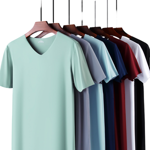 Camiseta de Manga Corta con Cuello en V para Hombre, Corte Regular, Color Sólido, Informal, de Secado Rápido, Tejido de Poliéster, para Verano - Product Image 1