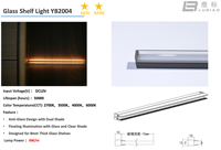 Étagère en verre de 8 mm avec éclairage LED 12 V rétroéclairé invisible, double diffuseur, profil en aluminium pour vitrine YB2004-0