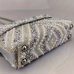 Handmade Full Diamond Pearl PU Ladies Evening Banquet Crossbody Flap Magnetic Closure 1-1.9L Luxury <b>Handbag</b> - Product Image 4