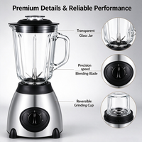 Blender en verre de 1,5 L avec broyeur à sec, mixeur électrique pour smoothies, 5 vitesses, appareil de cuisine LXB-66