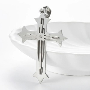 Pendentif croix chrétienne simple en acier inoxydable pour collier, pour femmes et hommes, couleur argent, or, noir, breloques de chaîne, bijoux hip hop, cadeaux - Product Image 3