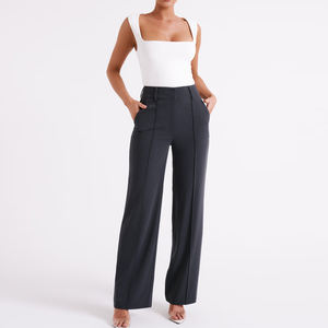 กางเกงขายส่งสำหรับผู้หญิง เอวสูง ทรงตรง ผ้าระบายอากาศ เป็นมิตรกับสิ่งแวดล้อม ดีไซน์เรียบหรู ขายาว - Product Image 2
