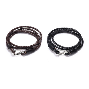 สร้อยข้อมือหนังถักแบบพัน แฟชั่น พร้อมตัวล็อคสแตนเลส ของขวัญเครื่องประดับสำหรับผู้ชาย - Product Image 5