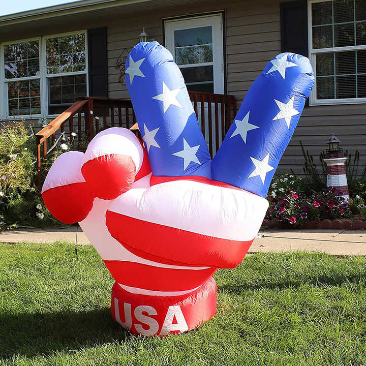 5FT Patriotic Independence Day Blow Up Decor V-sign Built-in Light ...