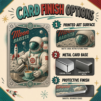 Tarjetas Coleccionables Metálicas Impresas con Diseño Espacial Atómico, Retro, Astronauta, Cohete, Robot, OVNI, Souvenir, Venta al Por Mayor