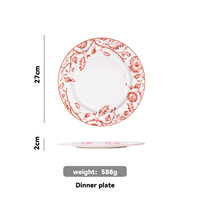 Assiette de Présentation Rose Rouge en Porcelaine Fine 31cm – Décoration de Table Romantique pour la Saint-Valentin, Anniversaire, Baby Shower – Vente en Gros