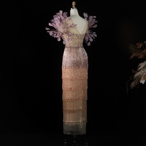 <span class=keywords><strong>Abito</strong></span> da sera Sharon Said SS379 di lusso con piume e nappe, lilla, stile Dubai, lunghezza alla caviglia, <span class=keywords><strong>midi</strong></span>, formale, per matrimoni - Product Image 5