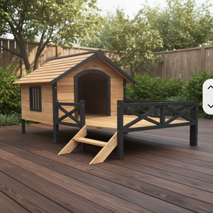 Cuccia per Cani Grande e Lussuosa <span class=keywords><strong>in</strong></span> Legno Massello con Veranda, per Cani di Taglia XL, Rifugio Rialzato per Animali Domestici per Tutte le Stagioni, da Interno - Product Image 1