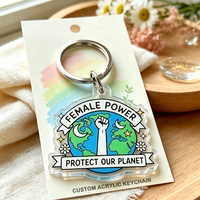 Porte-clés en acrylique personnalisé en gros, transparent, imprimé, avec message 'Female Power', breloque de sac, lettres personnalisées, thème féminisme