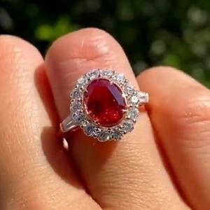 Three Heroes Gold Plated <b>Pigeon</b> Blood Red Ruby Ring Flower Shape Pave Setting <b>Gift</b> Jewelry - Product Image 2