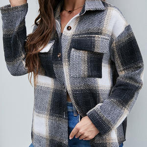 Otoño e Invierno nueva camisa a cuadros para mujer chaqueta de mujer Abrigos de mujer de tela de lana - Product Image 1